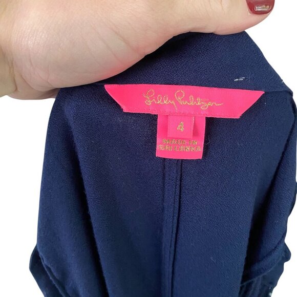 Lilly Pulitzer Jane Shift Dress, Timeless True Navy Gold Trim Zipper Sleeveless - Picture 5 of 7